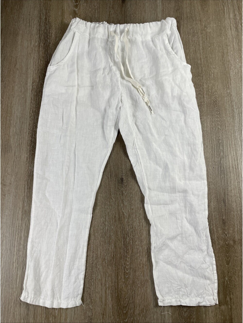 Women's 10 - Italian Made 100% White Linen Pants Drawstring ( 30 x 28 ) - Picture 2 of 7